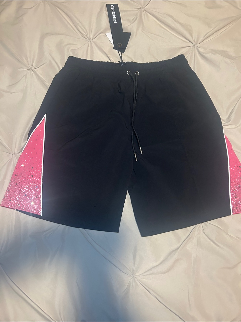 Men’s Black Shorts with Pink Side Panels & rhinestones